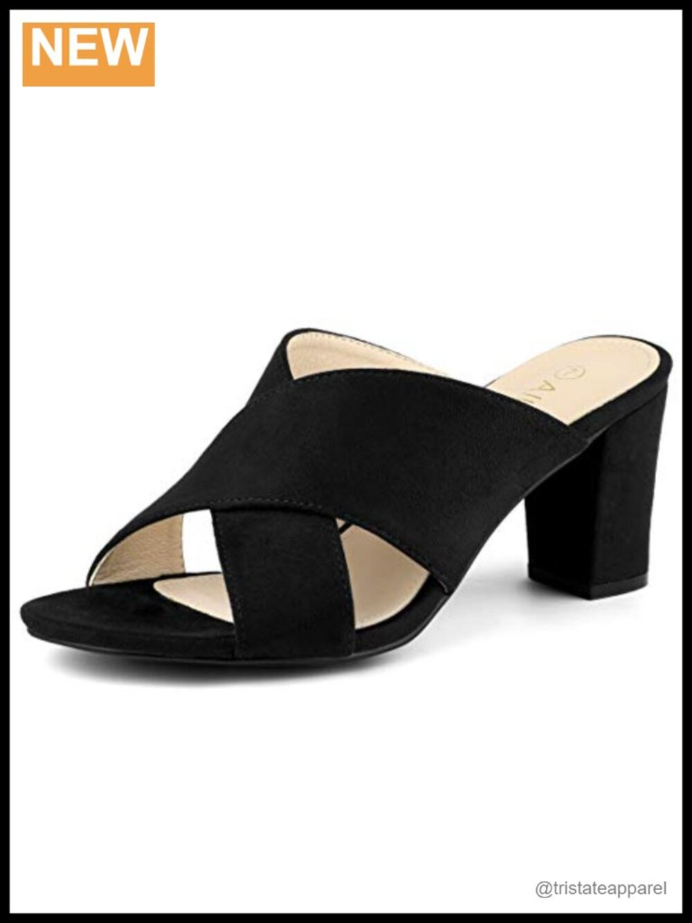 Faux Suede Crisscross Strap Block Heel Slide Mules Open Toe Slip On Sandals